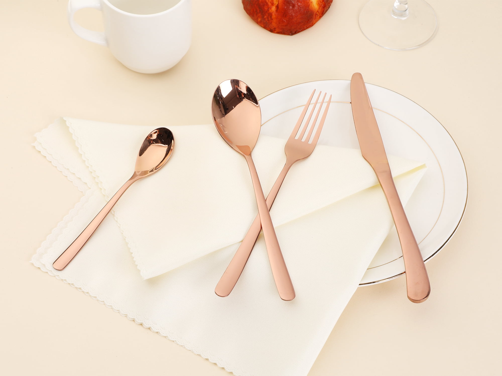 Unique Bargains 4 Pcs Stainless Steel Silverware Set with Serving Utensils Rose Gold