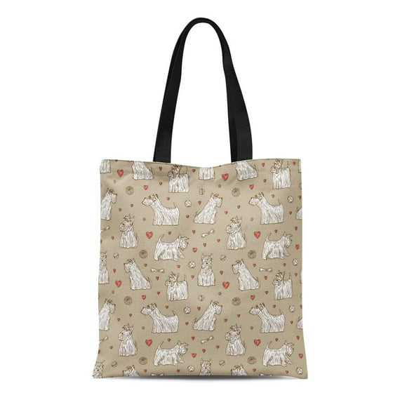 NUDECOR Canvas Tote Bag Gray Breed Dog Doodle Scottish Terriers Pets White Scotty Durable Reusable Shopping Shoulder Grocery Bag