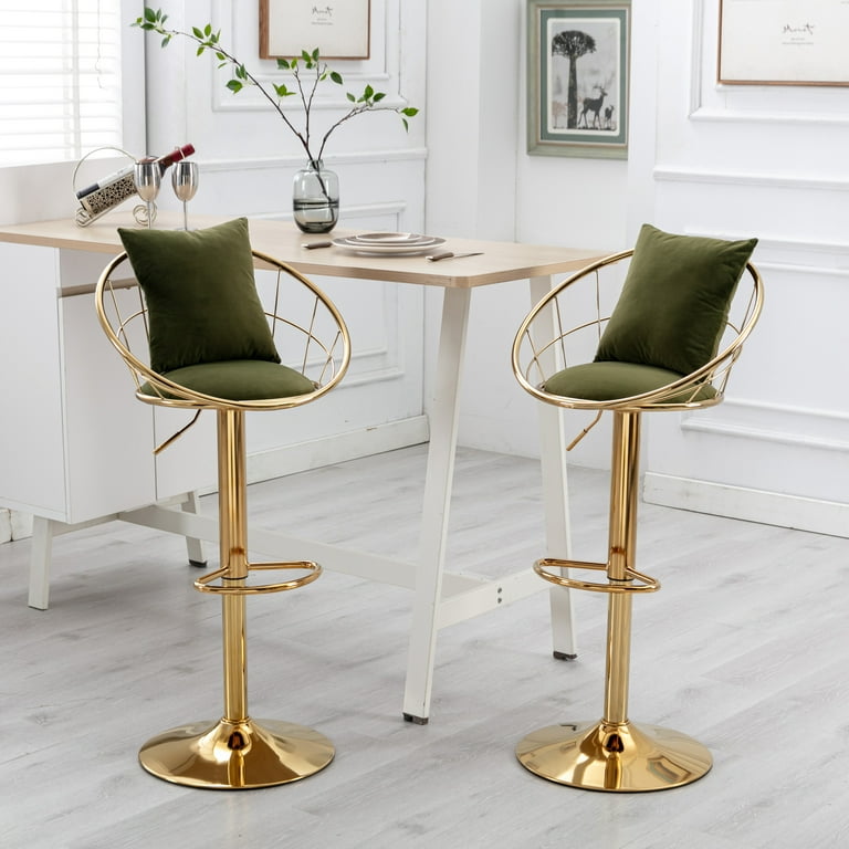 Velvet Adjustable Bar Stools Set of 2, Modern Swivel Counter