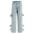thumbnail image 4 of Mepaouo High Waist Stretch Cargo Pants Women Baggy Relaxed Fit Straight Wide Leg Y2K Jeans(Blue,XL), 4 of 9
