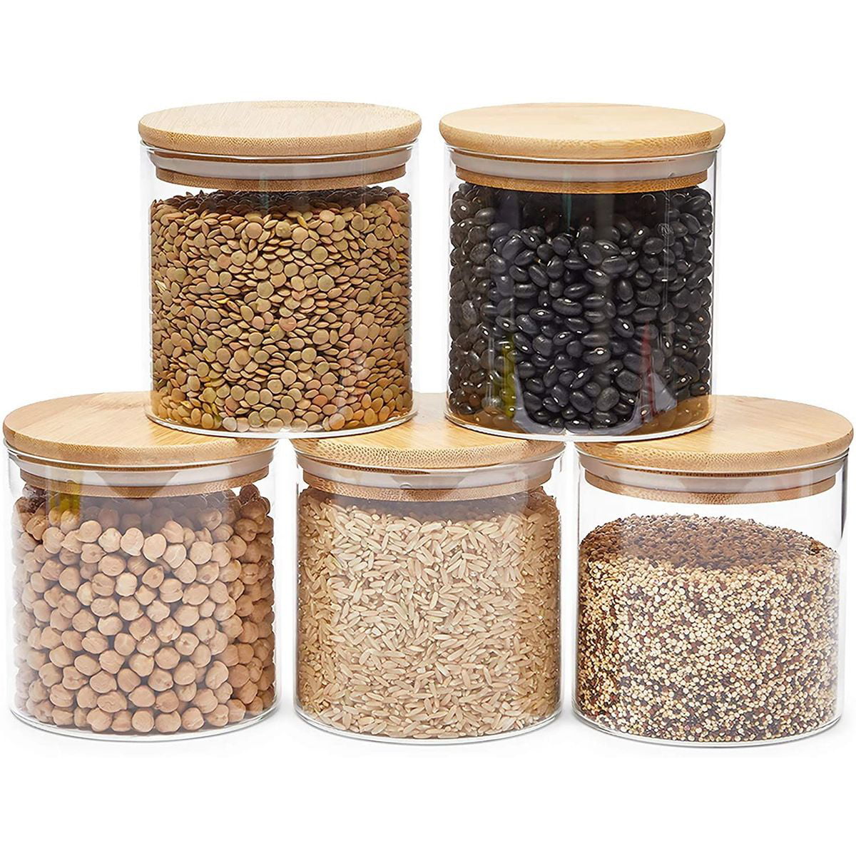 Set of 4 Kitchen Canisters Glass Food Storage Containers with Bamboo Lids 