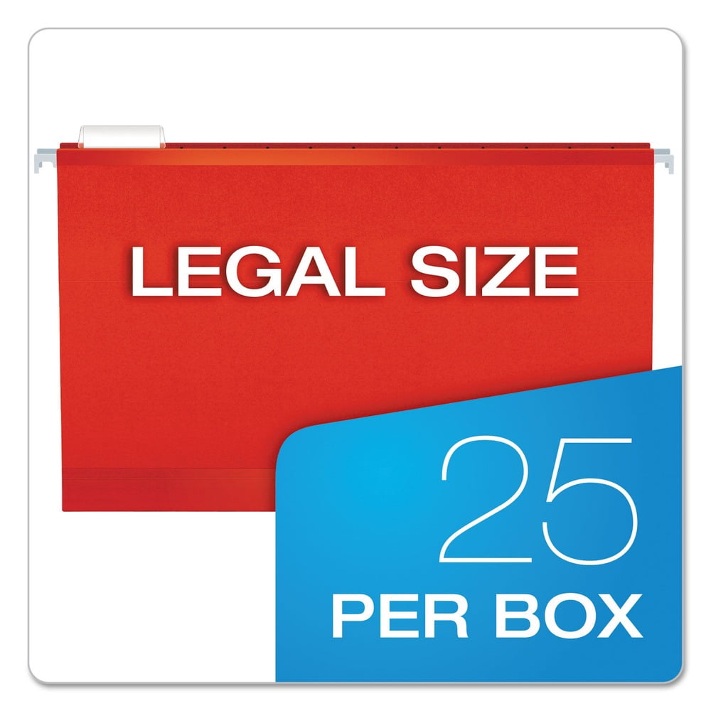 Pendaflex Reinforced 2" Extra Capacity Hanging Folders 1/5 Tab Legal Red 25/Box 4153X2RED