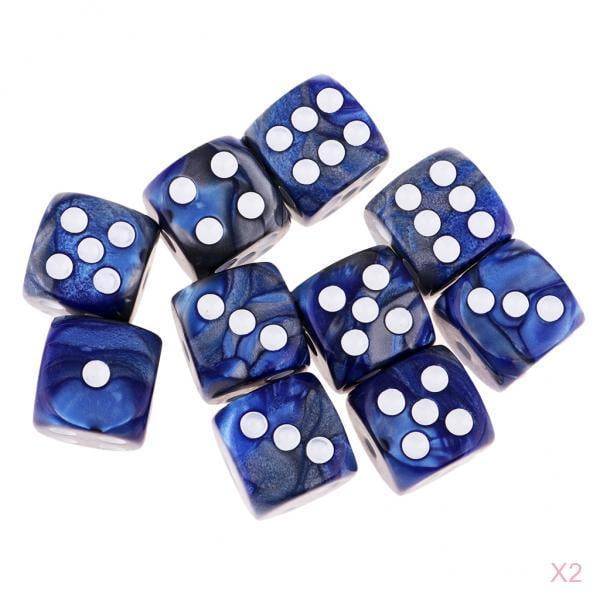 Juego de Dados de mesa Sunnimix 16 mm 6 Lados opacos 20 Piezas Azul y plateado con pepitas blancas