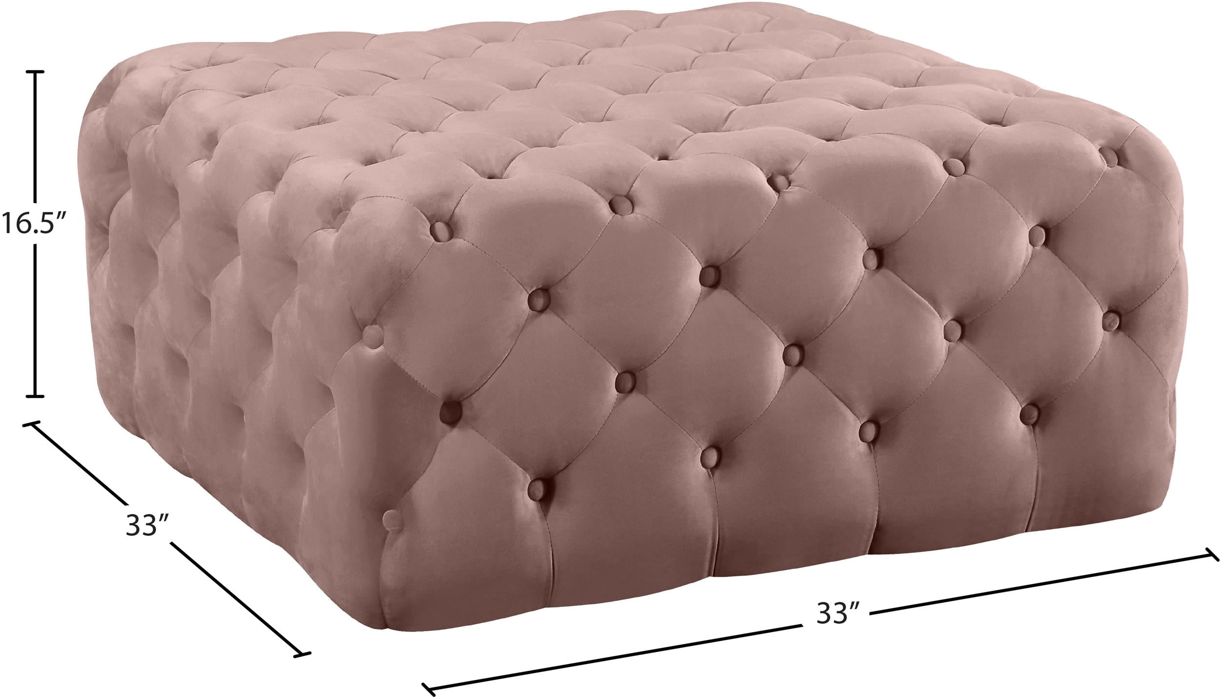 Meridian Furniture Ariel Button Tufted Pink Velvet Ottoman and Bench