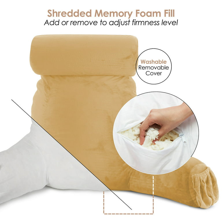 iFaon Reading Back Pillow for Sitting in Bed Adults Kids Memory Foam  Support Back Rest Pillows with Arms & Deep Pockets, Sofa Couch Floor Corner  Sit