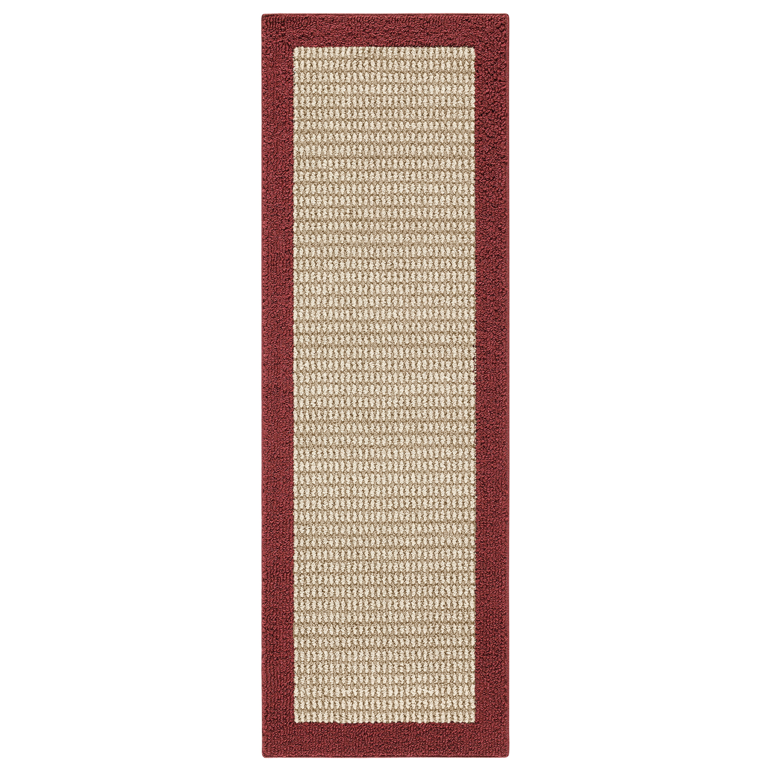 Mainstays Traditional Faux Sisal Border Red Runner Rug, 1'9"x5'