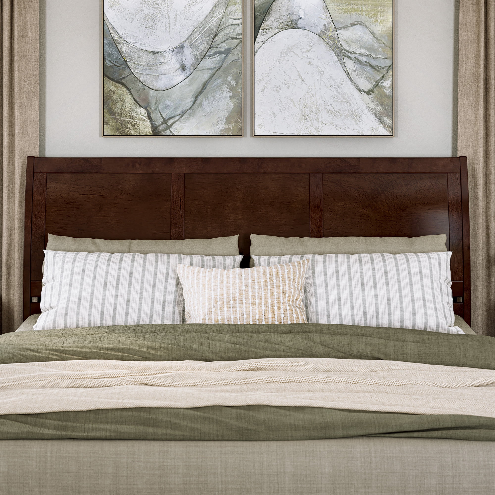 AFI Portland King Sleigh Solid Wood Panel Headboard with Attachable Charger, Walnut