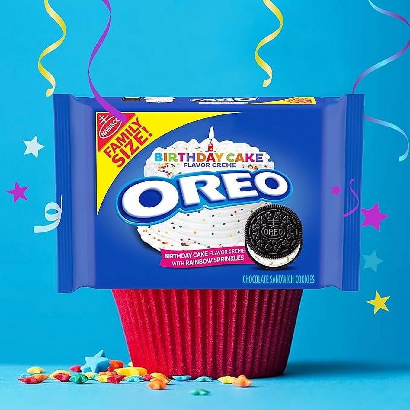 OREO Birthday Cake Chocolate Sandwich Cookies, 17 oz Family Size package (Pack of 4).