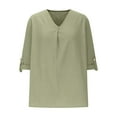 thumbnail image 4 of RYRJJ Summer Tops for Women Short Sleeve V Neck Cotton Linen Tunic Loose T Shirts Plus Size Casual Dressy Blouse(Green,XL), 4 of 6
