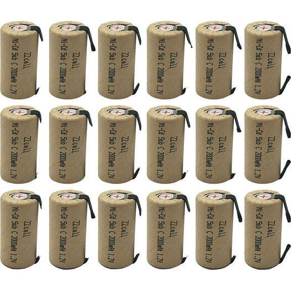 18x ZZcell Sub C Batteries with Tabs Rechargeable for Power Tools 10C Discharge Rate Nicd 1.2V 2000mAh Pack of 18