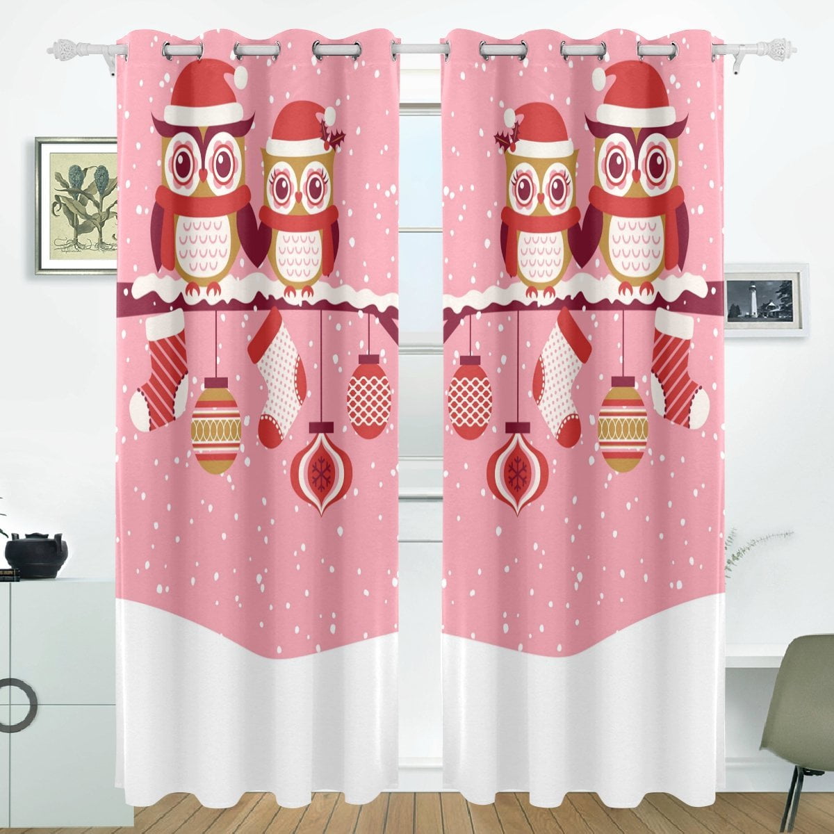 POPCreation Christmas Owl Window Curtain Blackout Curtains Darkening