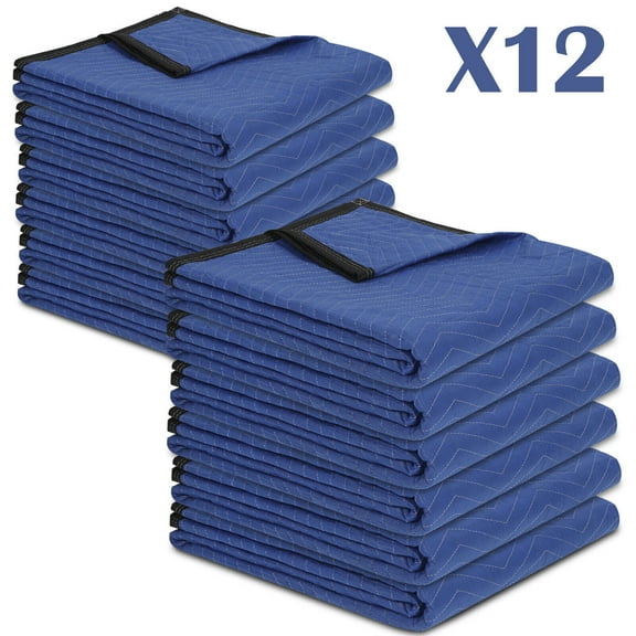SLSRFD Moving Blankets 80" x 72", Heavy Duty Furniture Pads for Moving, 35lb/dozen, Blue Quilted Packing Blankets – 12Pack