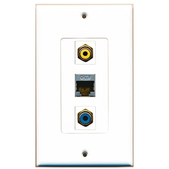 RiteAV - 1 Port RCA Yellow and 1 Port RCA Blue and 1 Port Shielded Cat6 Ethernet Decorative Wall Plate Decorative