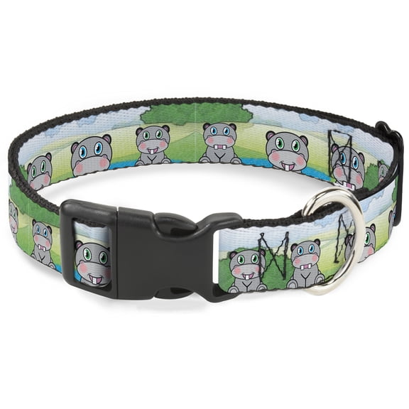 Buckle-Down Pet Collar, Dog Collar Plastic Buckle, Hippo Cartoon, 9.5 to 13 Inches 1.0 Inch Wide