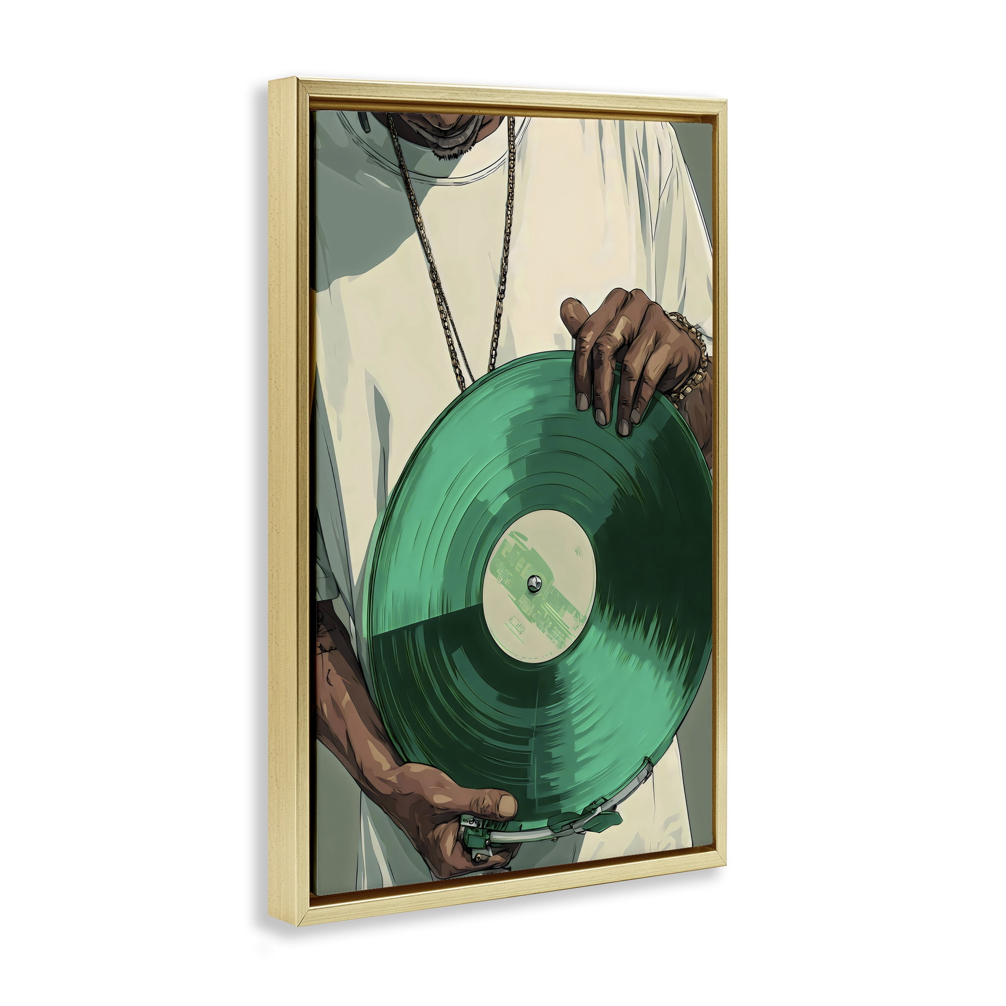 Stupell Industries Green Vinyl Record Portrait Gold Framed Floater Canvas Wall Art, design by Franklyn Gregory