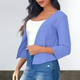 thumbnail image 5 of BODOAO Women's Thin Shrugs 3/4 Sleeve Lightweight Cropped Tops Open Front Cardigan for Dress Spring and Summer New Women's Solid Color Short Suit Jacket Trendy Women's Cardigan Top Blue S, 5 of 9