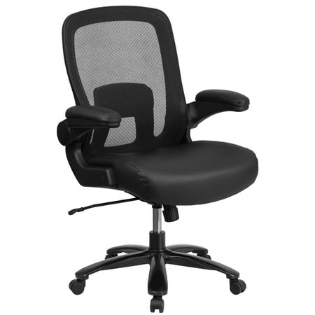 Flash Furniture Big & Tall Mesh/LeatherSoft Ergonomic Office Chair with Flip-Up Arms Black