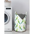 thumbnail image 3 of Bird Laundry Bag, Continuous Cuckatoo Palm Leaves and Hearts Pattern, Hamper Basket with Handles Drawstring Closure for Laundromats, 13" x 19", Green Yellow, by Ambesonne, 3 of 4