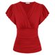 thumbnail image 1 of Blusa con cuello en V y manga casquillo para mujer, informal, elegante, ajustada, color liso, cintura fruncida, blusa roja M, 1 of 2