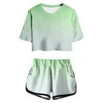 thumbnail image 2 of Girls Summer Outfit 10-12 Print Short Sleeve Top And Shorts Set Cute Round Neck Pocket Casual Outfit For Teens Juniors Lightweight Comfortable, 2 of 5