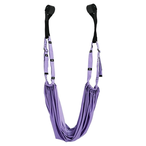 Columpio de yoga volador de yoga aéreo, eslinga de hamaca de yoga antigravedad fuerte, accesorios de yoga, ejercicios de inversión de yoga de aire, Púrpura Macarena Entrenador de estiramiento de yoga