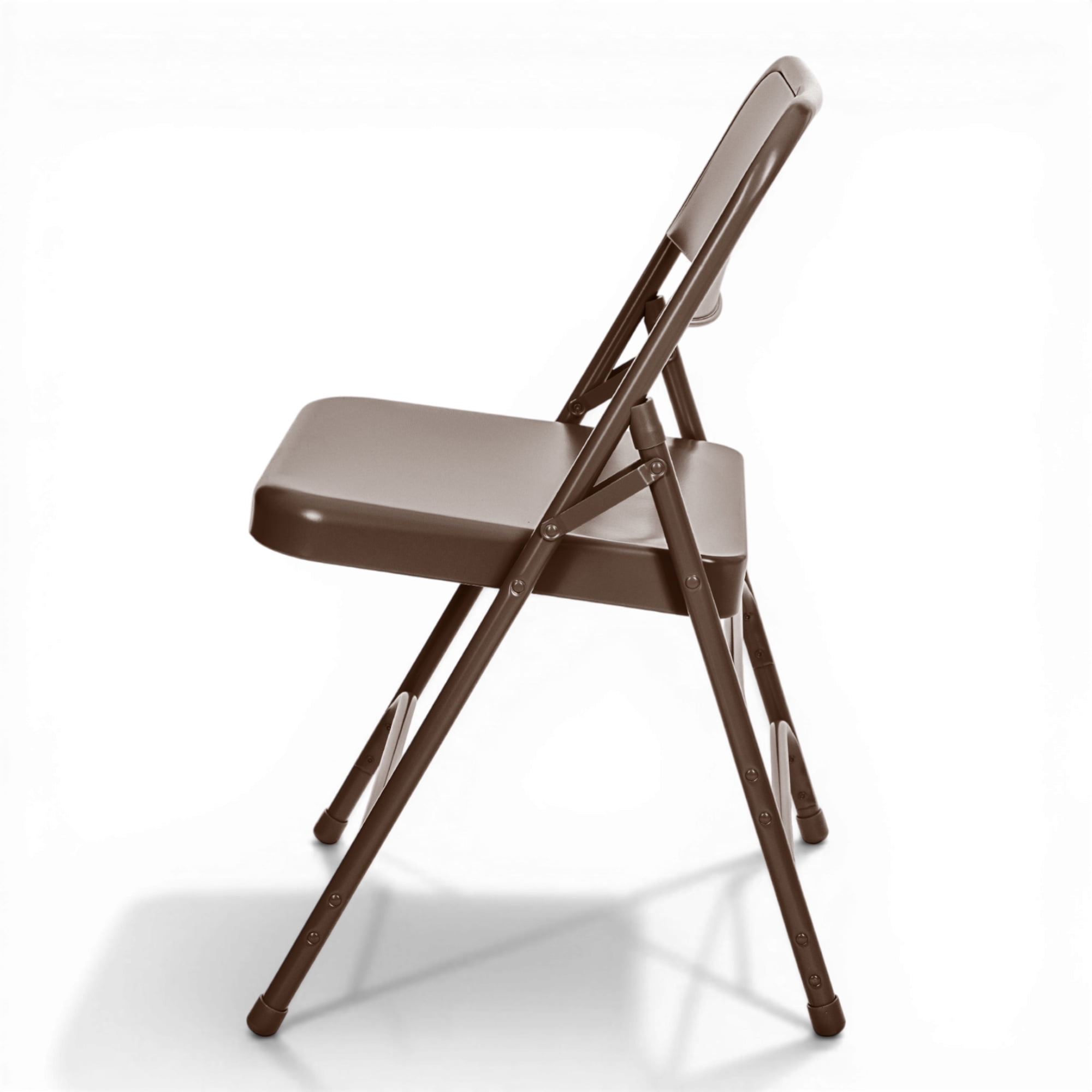 Hampden Furnishings Bernadine Collection All Metal Triple Brace Folding Chair, Brown, Pack of 4
