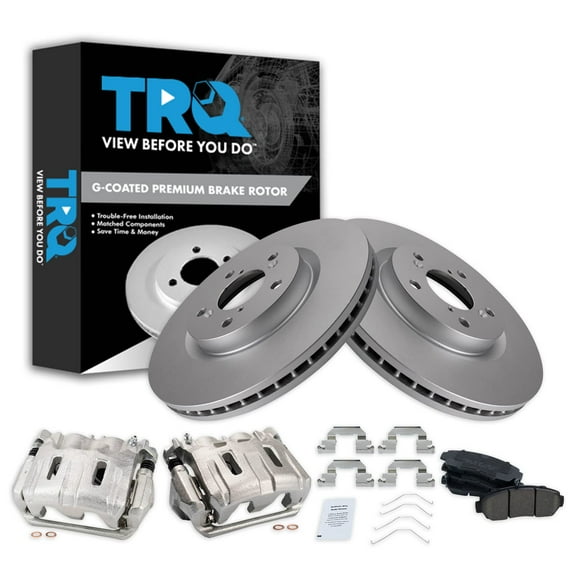 TRQ Front Brake Pad & Rotor Kit Brake Caliper Brake Pads Brake Rotor Ceramic Vented Premium G-Coated Fits Select 2011-2014 Honda Odyssey