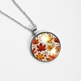 thumbnail image 4 of Thanksgiving Leaves Glass Design Circular Pendant Necklace - Elegant Jewelry Piece, 4 of 5