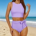 thumbnail image 4 of Haivin Women's Modest Two-Piece Swimsuit Set, Solid Color with Bow Tie Straps for Beach and Swimming, 4 of 9