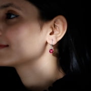 Rosec Jewels 4 Carat Lab Grown Ruby Hoop Earrings in Silver (AAAA Quality) Ruby Drop Earrings with Lever Back - with Jewelry Box