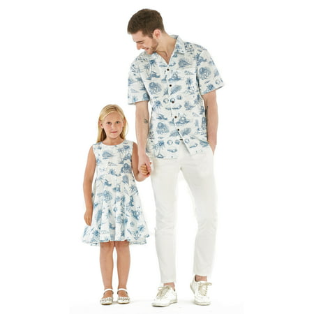 Matching Father Daughter Hawaiian Dance Shirt Vintage Dress Vintage Tropical Toile Men XL Girl (Best Father Daughter Wedding Dance)