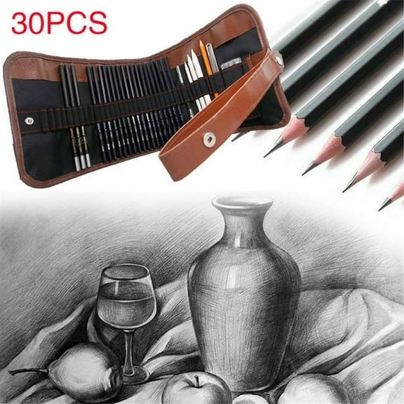 30 Pieces Professional Sketching & Drawing Art Tool Kit With Graphite Pencils, Charcoal Pencils, Paper Erasable Pen, Craft Knife