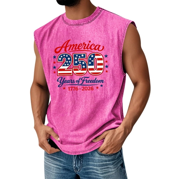 Men's’ Muscle Tank Tops 250th Anniversary USA Flag Flag Sleeveless Shirts Summer Casual Gym Crewneck Workout Top Hot Pink XXL