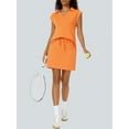 thumbnail image 2 of Womens Two Piece Skirt Sets Tennis Outfits Casual Cap Sleeve Lapel Shirt Summer Athletic Short Skort Set Orange Color S, 2 of 7