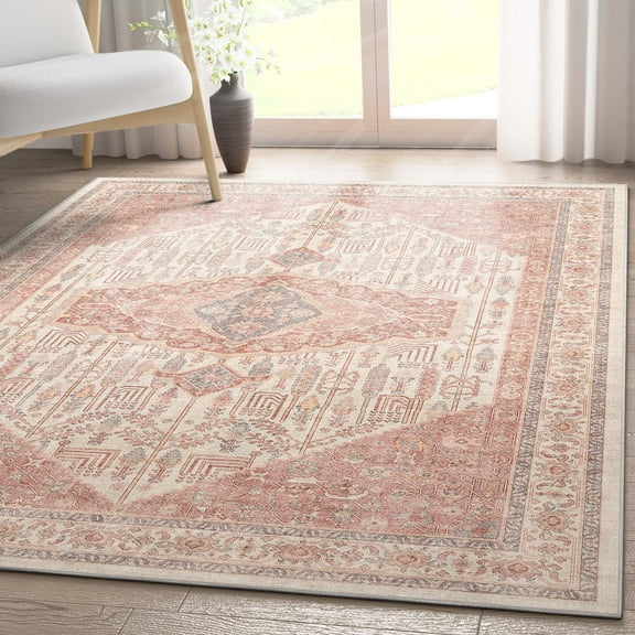 Well Woven Apollo Flatwoven San Marino Beige Coral 5'3" x 7'3" Area Rug
