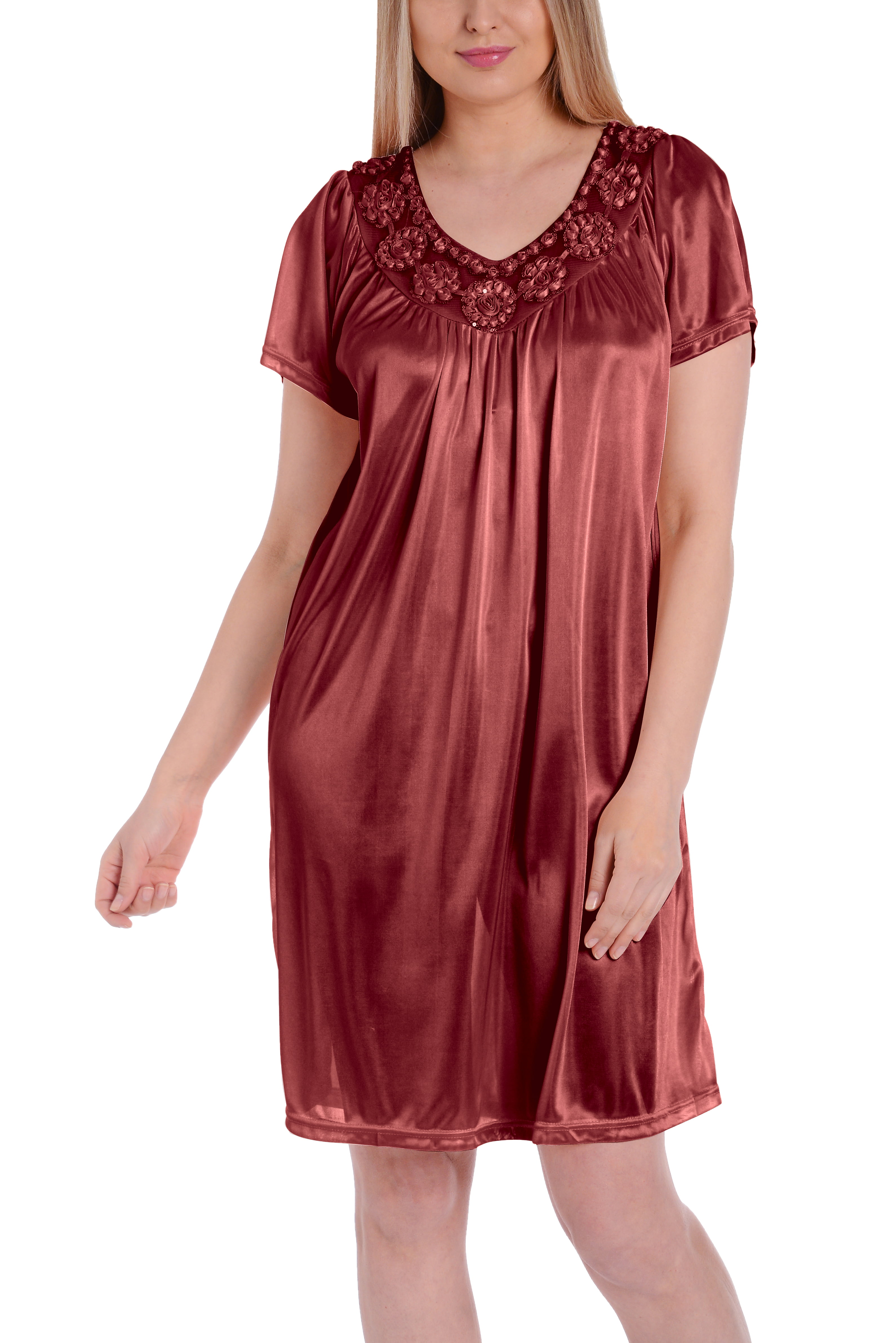 Buy Ezi Womens Plus Satin Silk Short Sleeve Sequins Nightgown Online In India 438595015 