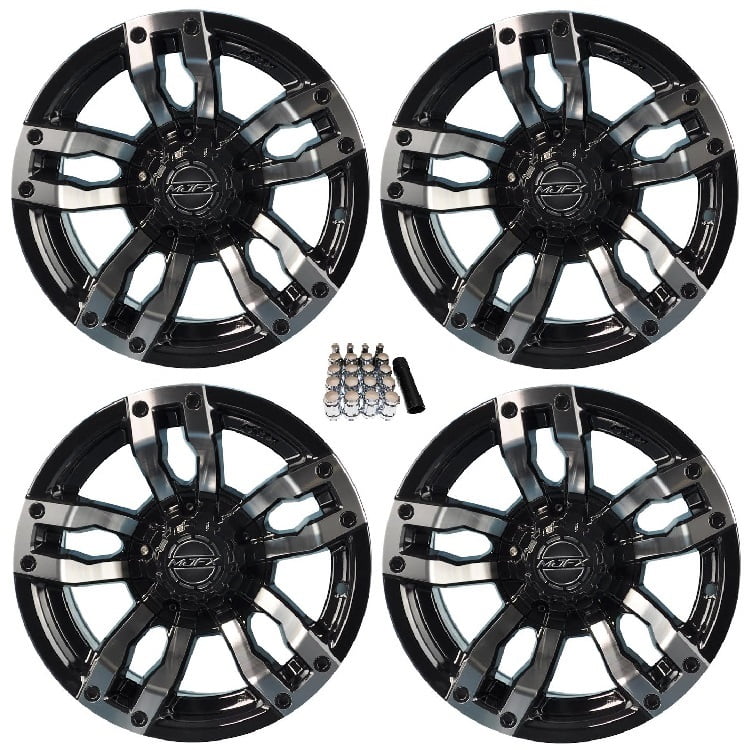 Madjax 14" Velocity Machined/Black Golf Cart Wheels/Rims (3+4) Yamaha