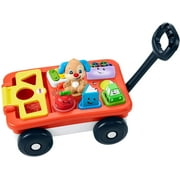 Angle View: Fisher-Price Laugh & Learn Pull & Play Learning Wagon - German Edition, interactive toy wagon with shape blocks and learning content for baby and toddlers