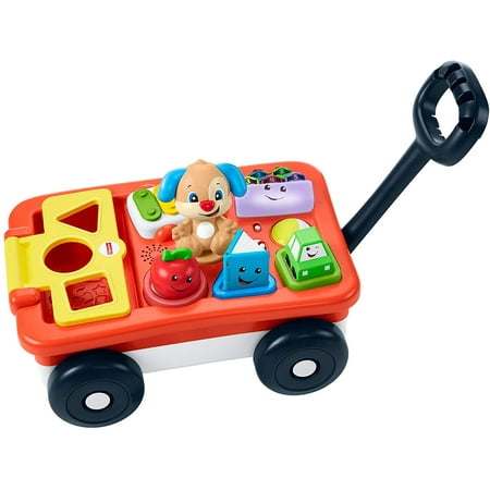 Fisher-Price Laugh & Learn Pull & Play Learning Wagon - German Edition, interactive toy wagon with shape blocks and learning content for baby and toddlers