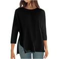 thumbnail image 2 of fheaev Tunique d'Été pour Femmes Blouse Chemise à Manches 3/4 Haut à la Mode pour Femmes Couleur Unie Chandail Décontracté à Col Rond Haut à Manches 3/4, 2 of 8