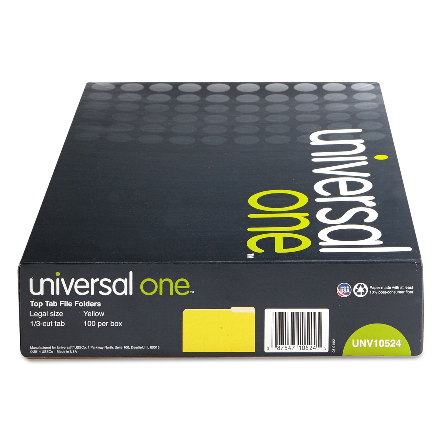 Universal Deluxe Colored Top Tab File Folders, 1/3-Cut Tabs, Legal Size, Yellowith Light Yellow, 100/Box (10524)