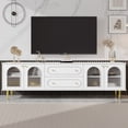 thumbnail image 2 of 78.7'' Modern TV Stand, Entertainment Center with 2 Drawers & 2 Fluted Glass Doors Cabinets,  TV Console Table Media Cabinet with Five Metal Legs for Living Room, Bedroom and Office, White, 2 of 9