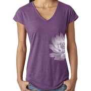 Ladies Lotus Flower V-neck Yoga Tee Shirt - Aubergine (side print)