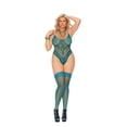 thumbnail image 1 of Crochet Lace Teddy With Stockings - Queen Size - Dusky Jade, 1 of 2