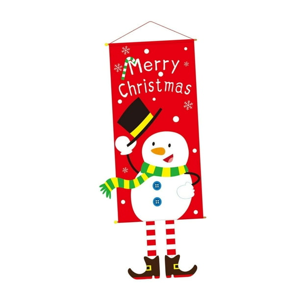 Pancarta navideña colgante para puerta de tela de sarga, gran decoración vertical para fiestas Muñeco de nieve