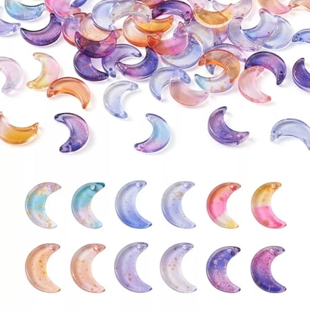 U8MO 108pcs 6 Colors Transparent Glass Crescent Moon Charms with Gold Foil 16x11.5mm