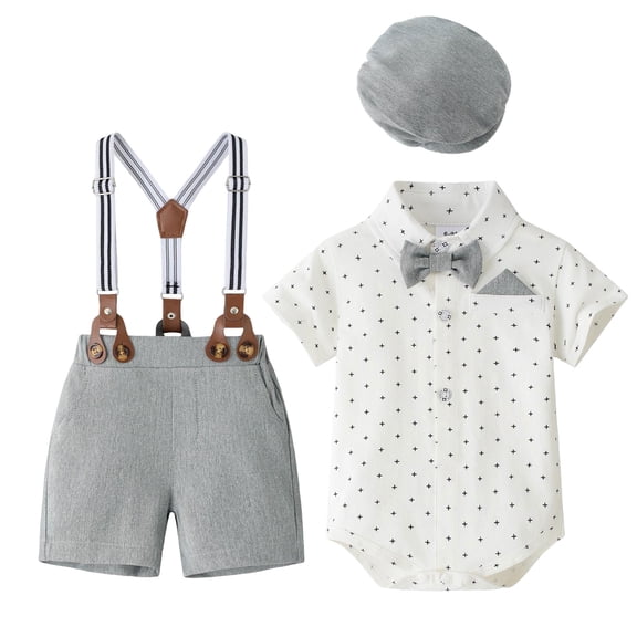 Pimfylm Baby Boy Shirt & Tie Baby Boy Church Outfit Childrens Comfortable Breathable Set Boys Simple Short Sleeved Shirt Overalls Set Size for 9-12 Months,Grey