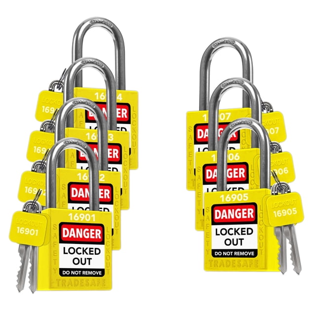 TRADESAFE Lockout Tagout Locks Set - 7 Yellow Loto Locks, Lockout Locks Keyed Different, 2 Keys Per Lock, OSHA Compliant Lock Out Tag Out Padlocks, S