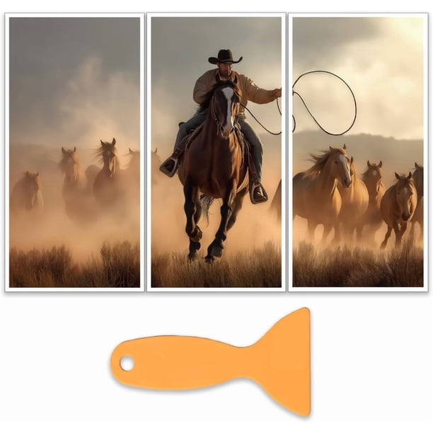 Juego de 3 calcomanías de transferencia de caballos para muebles y manualidades, de 15 x 30 cm, con diseño de vaquero occidental, con 1 raspador.