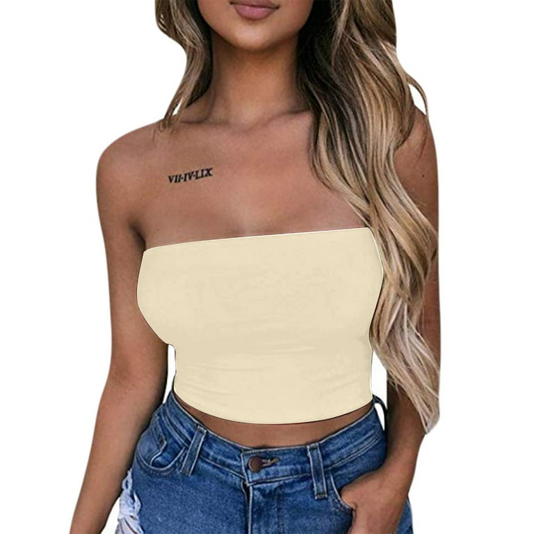 Cotonie Women's Solid Color Summer Fashion Casual Top Tube Top Strapless  Blouse 